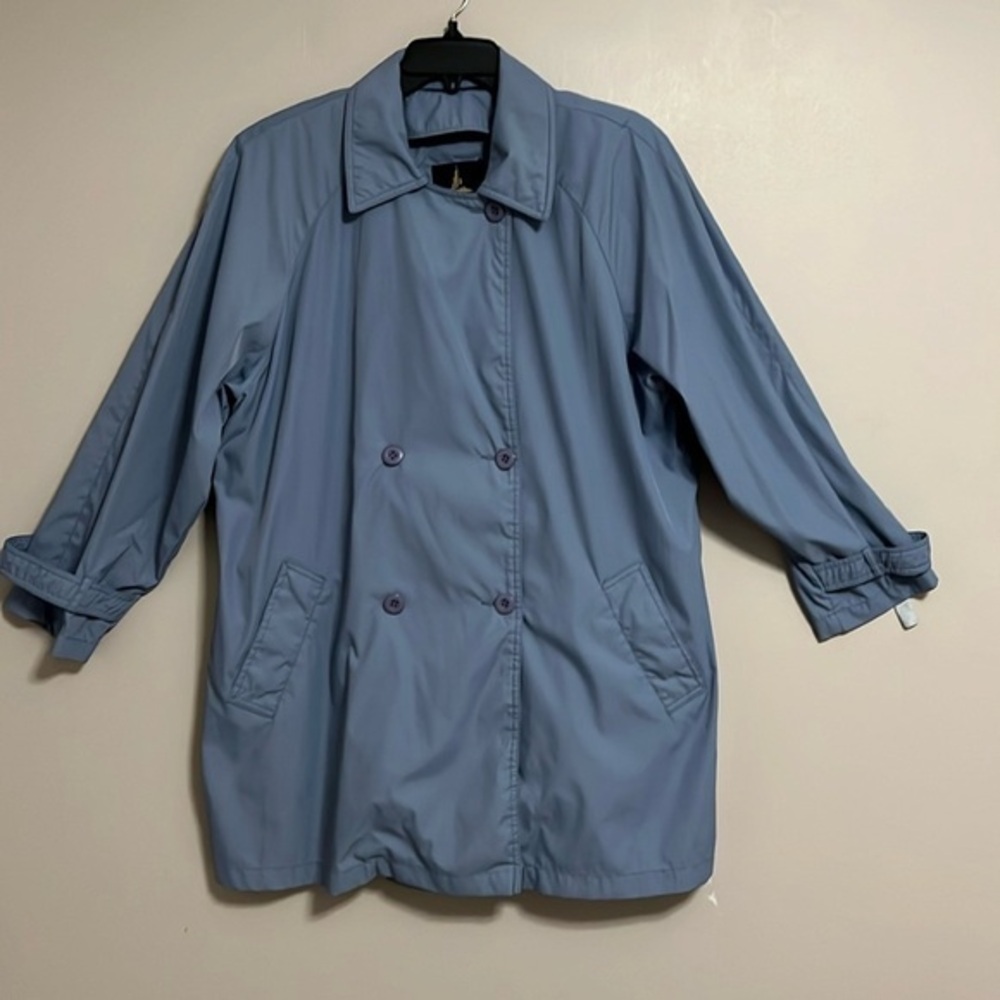 Vintage Classics Women Blue Double Breasted Lightweight Trench‎ Coat Size L
